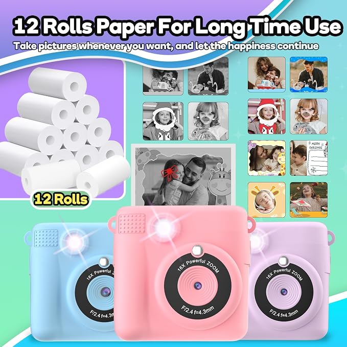Printer Paper, 12 Rolls for Kids Instant Print Camera, HD Printing Thermal - Image 7
