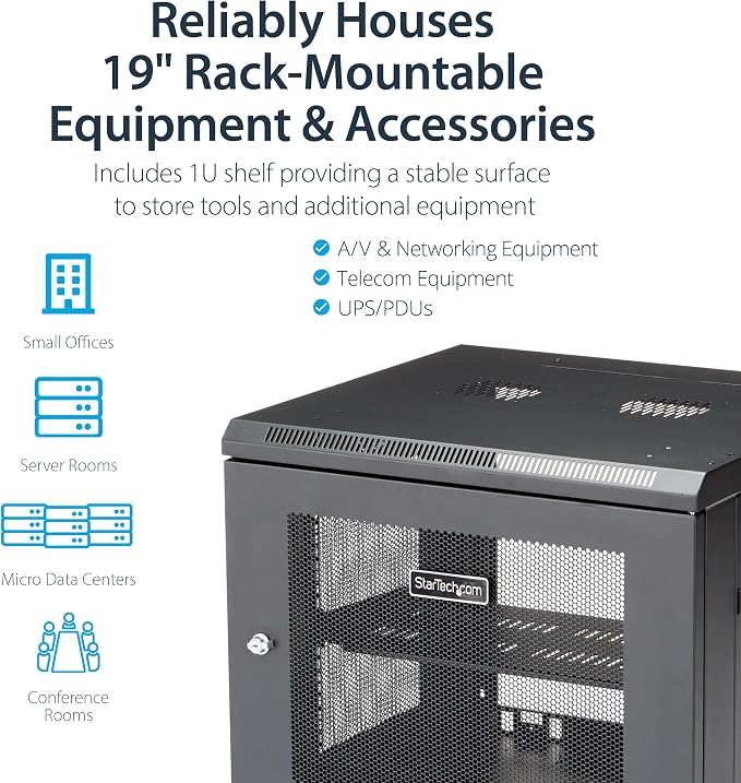 StarTech.com 4-Post 9U Wall Mount Network Cabinet w/ 1U Shelf, Ships Fully - Image 3