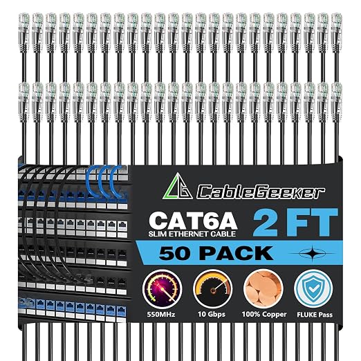 CableGeeker Patch Cables Cat6a 2ft Slim, Cat6 Ethernet Patch Cable 10G Support by CableGeeker