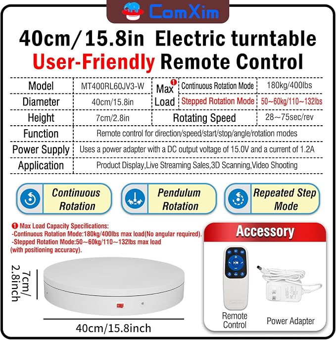 15.8In Remote Motorized Electric Turntable Rotating Display Stand Rotating - Image 2