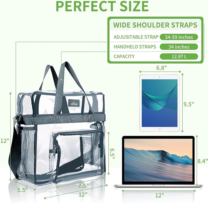 MAY TREE Clear Bag for Stadium Events 12×6×12 Clear Tote Lunch Bag - Image 2