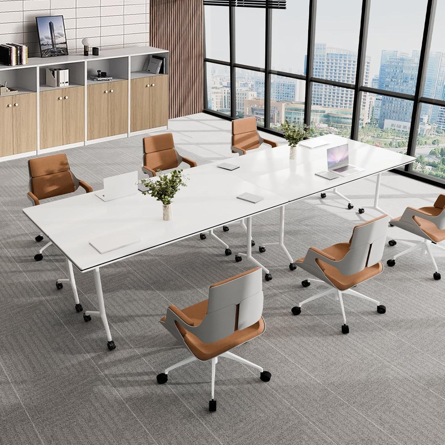 Conference Table, Folding Conference Tables for 2-20 People, Modern Conference Room Table with Wheels, Super Sturdy Large Rectangle Mobile Meeting Seminar Tables for Office (2PCS 55.1in)