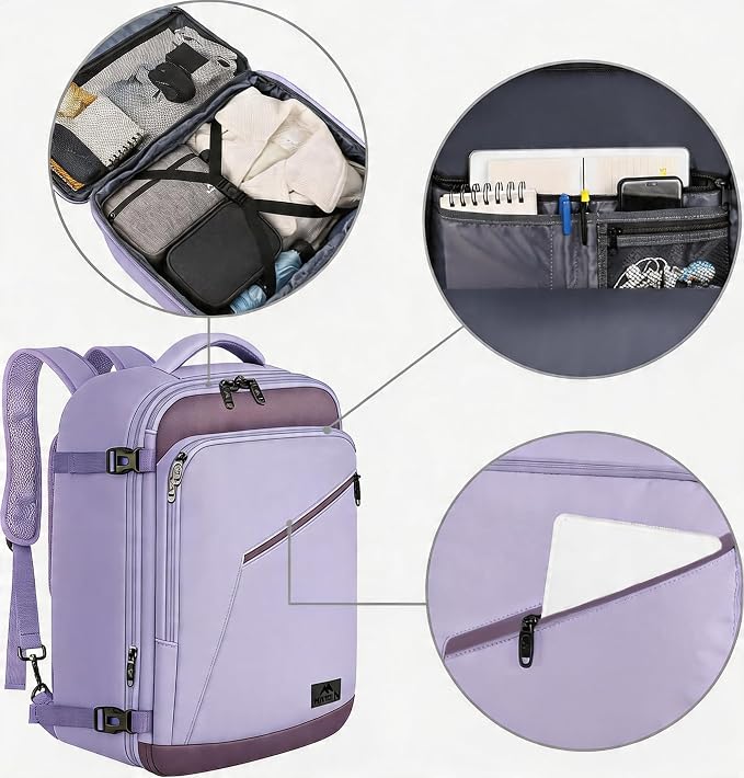 MATEIN Purple Travel Backpack, Large Capacity Carry on Backpack - Image 6