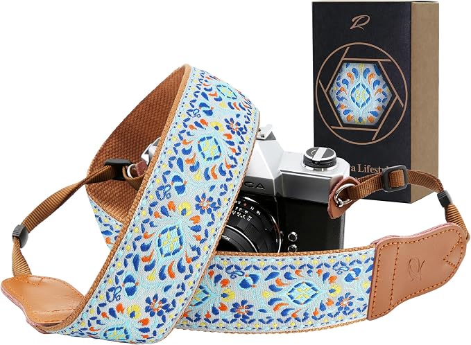 Padwa Lifestyle Blue Vintage Embroidered Camera Strap by PadwaLifestyleCameraStrap