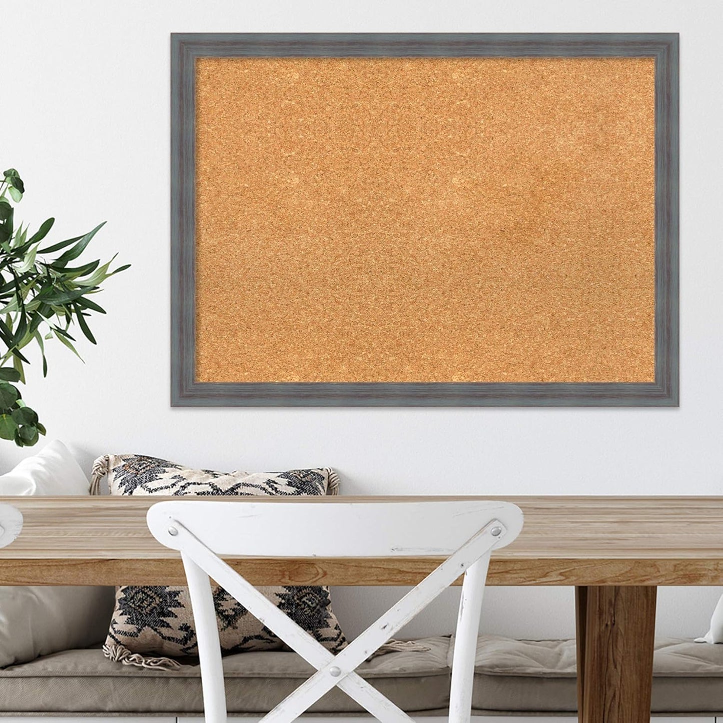 Amanti Art Natural Cork Board for Wall, 22x30 Vision Board with Blue Wood Frame, Medium Corkboard Office Decor for Home Organization, Rustic Farmhouse Corkboard Pinboard to display items for home