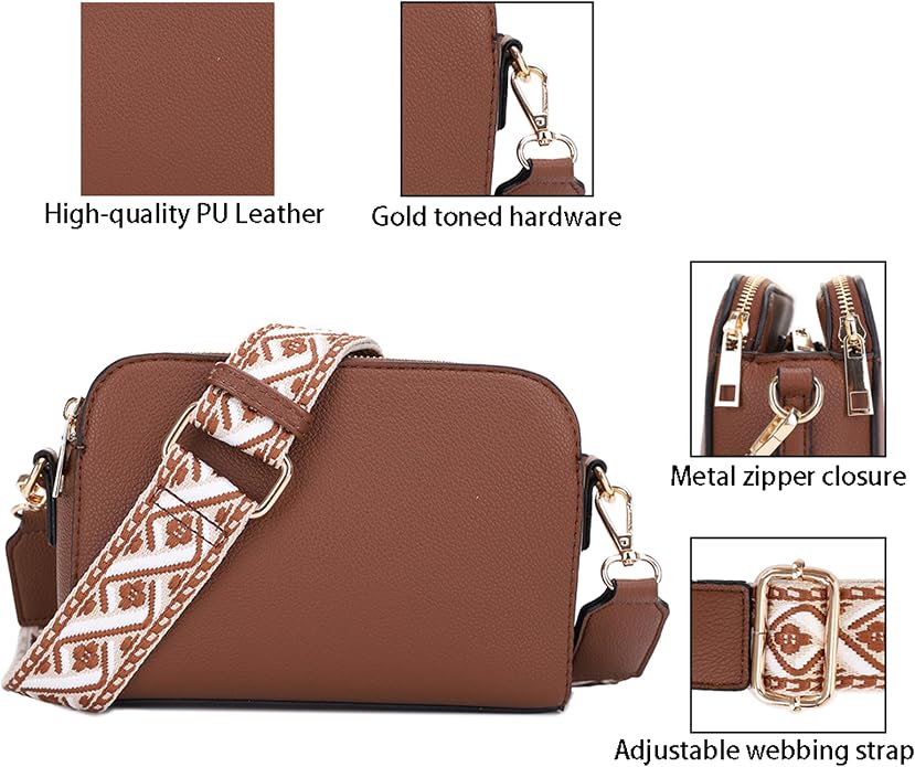 EVVE Crossbody Bags for Women Trendy Triple Zip Small Crossbody Camera Bag Purse - Image 5