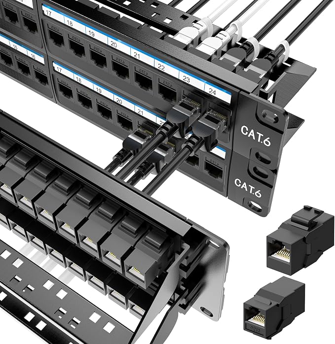Jadaol 48 Port Patch Panel Rackmount or Wall Mount 19-Inch, 2U Cat 6 Network by Jadaol