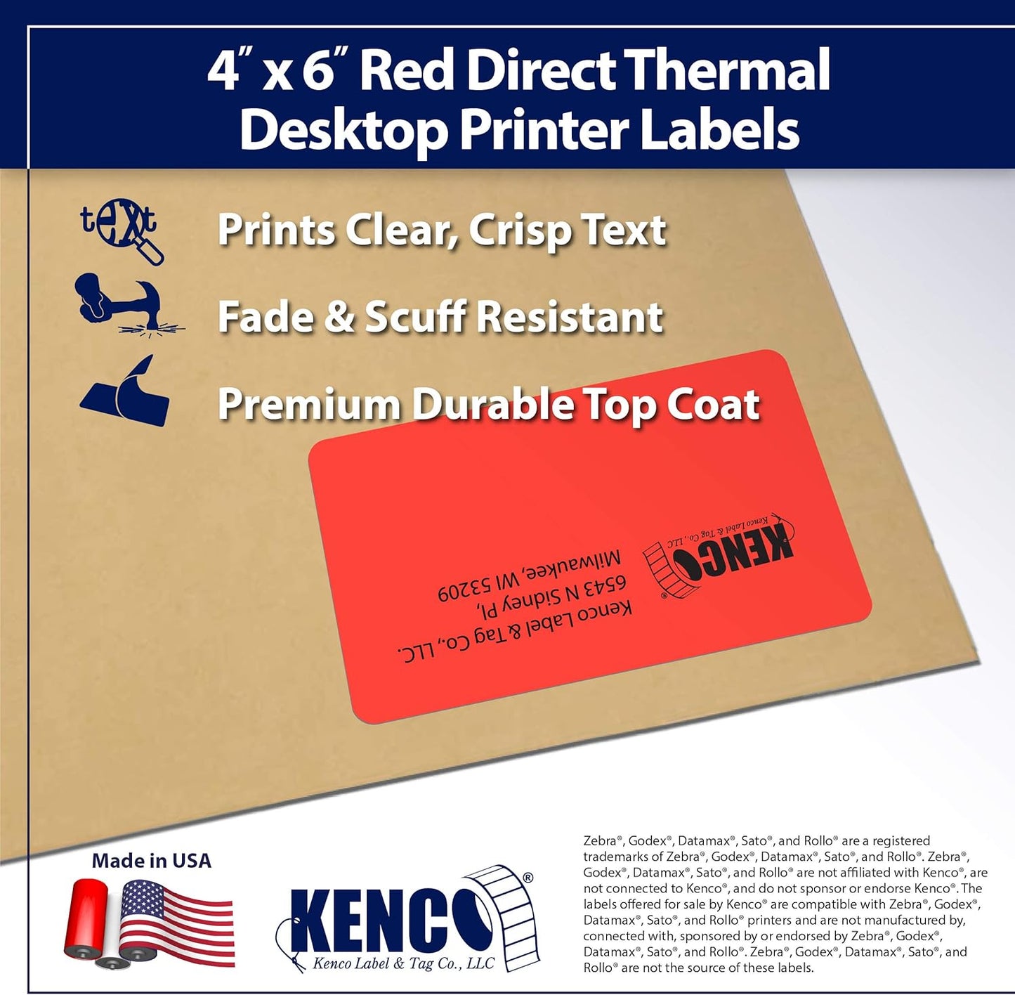 4" X 6" Direct Thermal Perforated Stickers Labels for Shipping Labels, Inventory, and Color Coding - Compatible with Zebra, Rollo, Godex and More (Red, 12 Rolls)