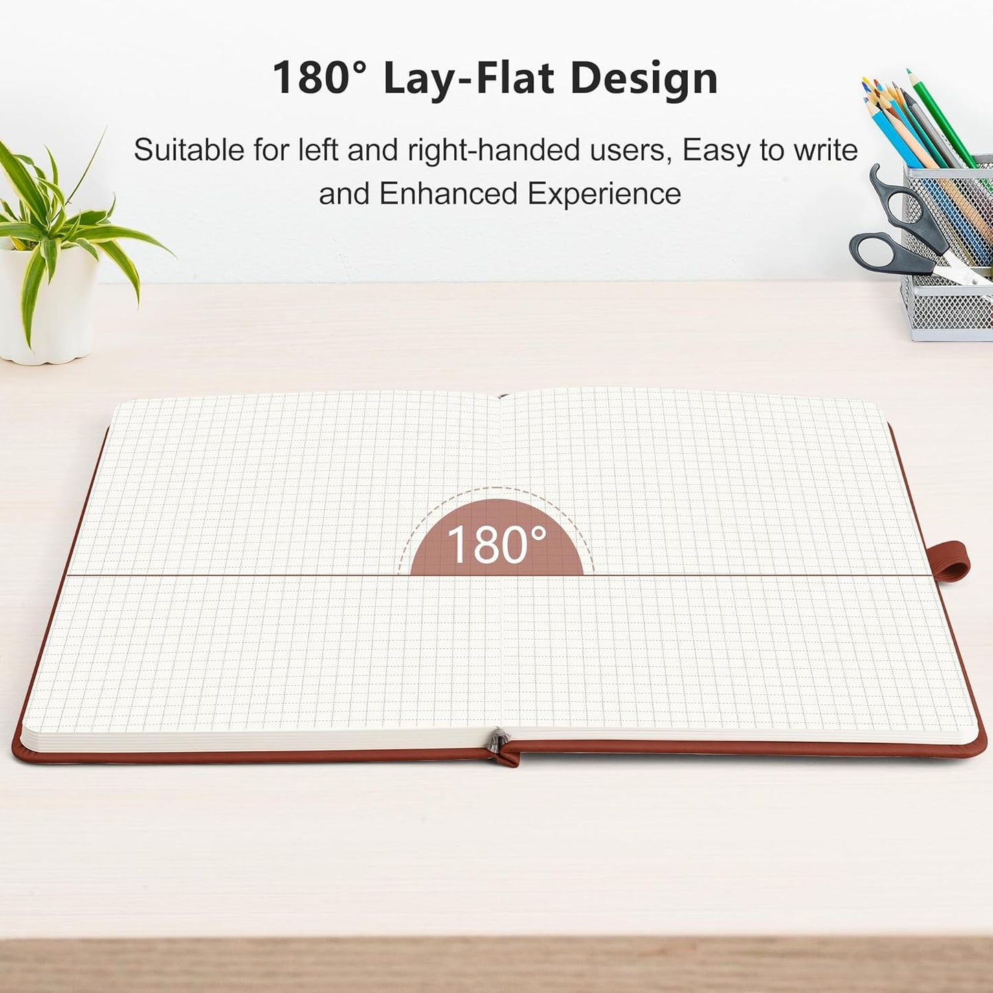 RETTACY Graph Grid Paper Notebook, 2-Pack, 192 Pages per Pack, A5 Medium Size (5.7'' x 8.3''), Leather Hardcover, 100 GSM Thick Paper, for School, Students, Math, Engineering (Black & Brown)