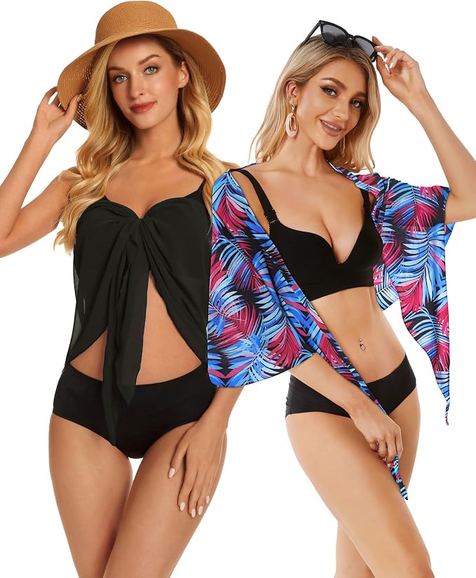 CHICGAL 2 Pieces Women Beach Sarong Bathing Suit Wrap Skirt Sheer Bikini - Image 6