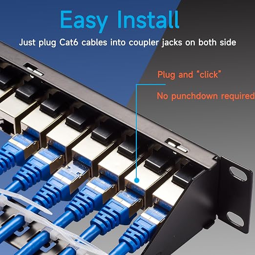 24 Port RJ45 Patch Panel Cat6 STP Feed Through, Coupler Network Panel 19 Inch - Image 3