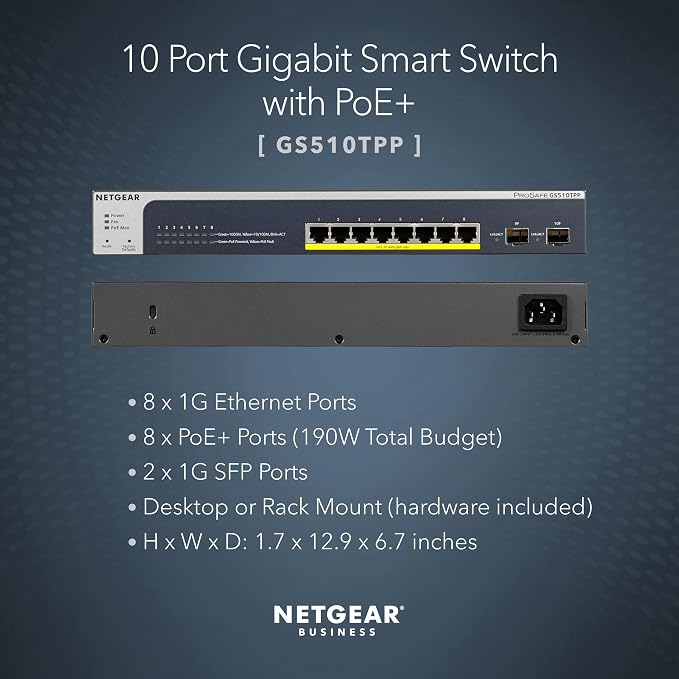 NETGEAR 10-Port PoE Gigabit Ethernet Smart Switch - Image 2