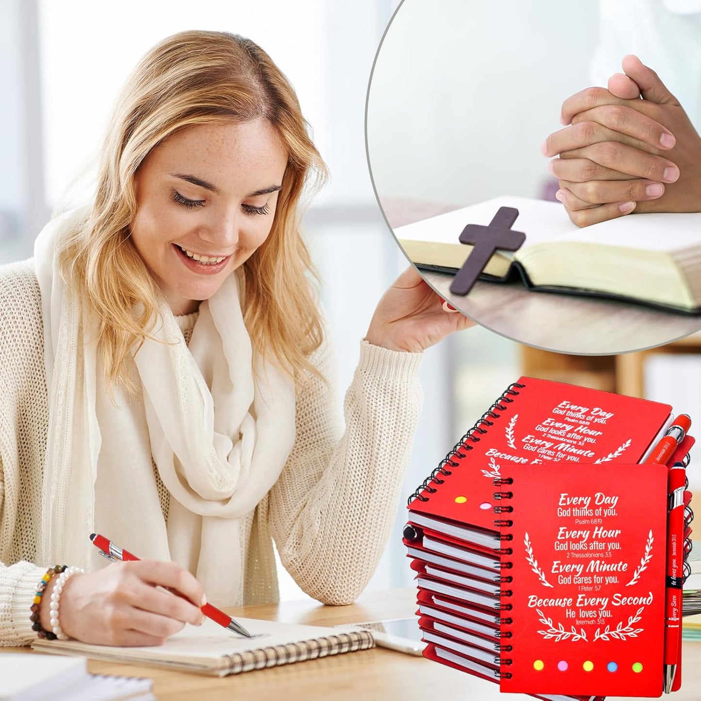 200 Pcs Bulk Fathers Day Christian Gifts Prayer Journal for Woman - 100 Set Religious Notepad with Christian Pen - Bible Notebook - Church Gifts for Inspirational, Bible Study, Devotions ( Red )
