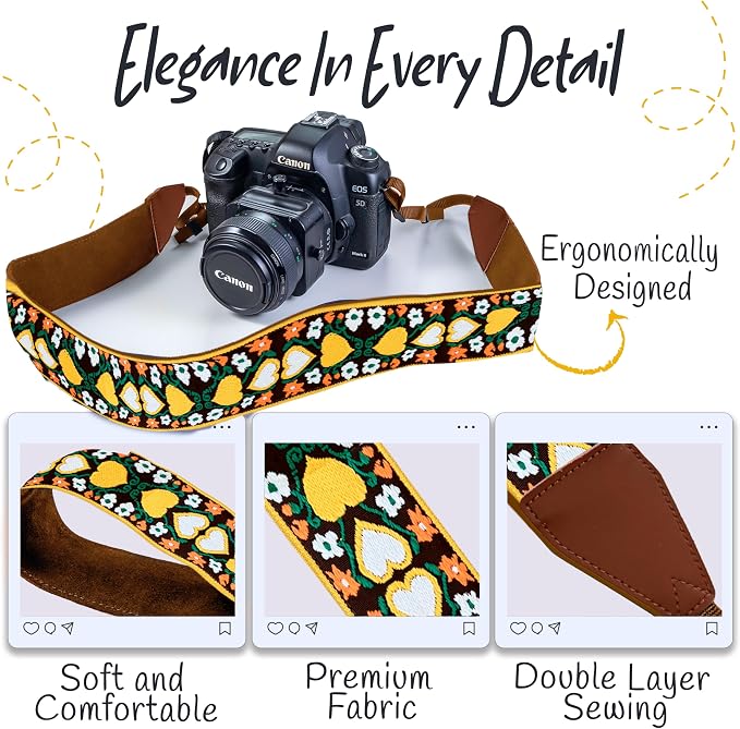 Art Tribute Camera Strap for DSLR Cameras, Woven Webbing Heart Design Shoulder - Image 3