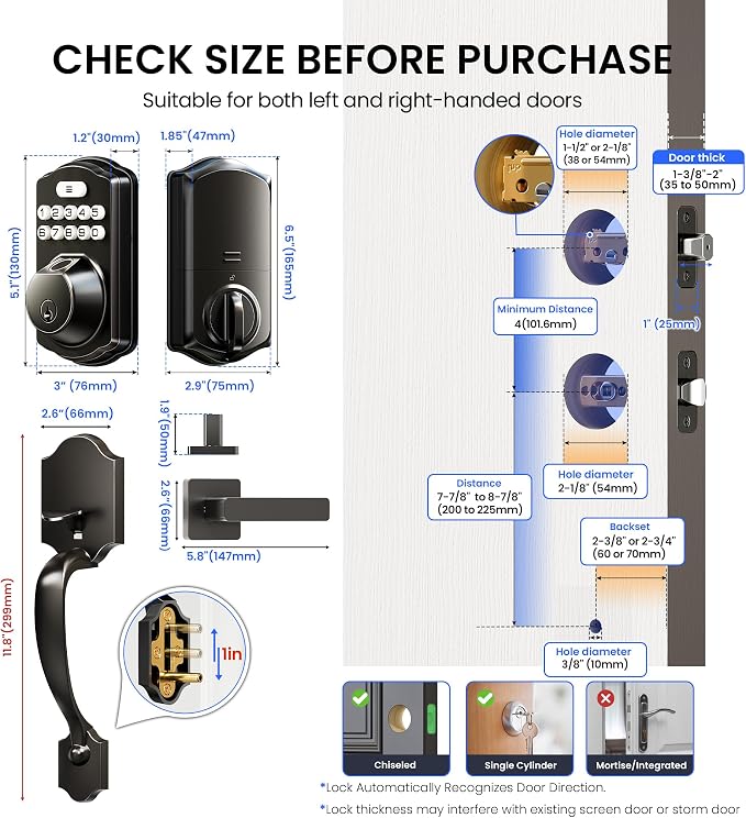 Veise VE012W-H WiFi Smart Front Door Lock Set, Built-in WiFi, App Remote & - Image 13