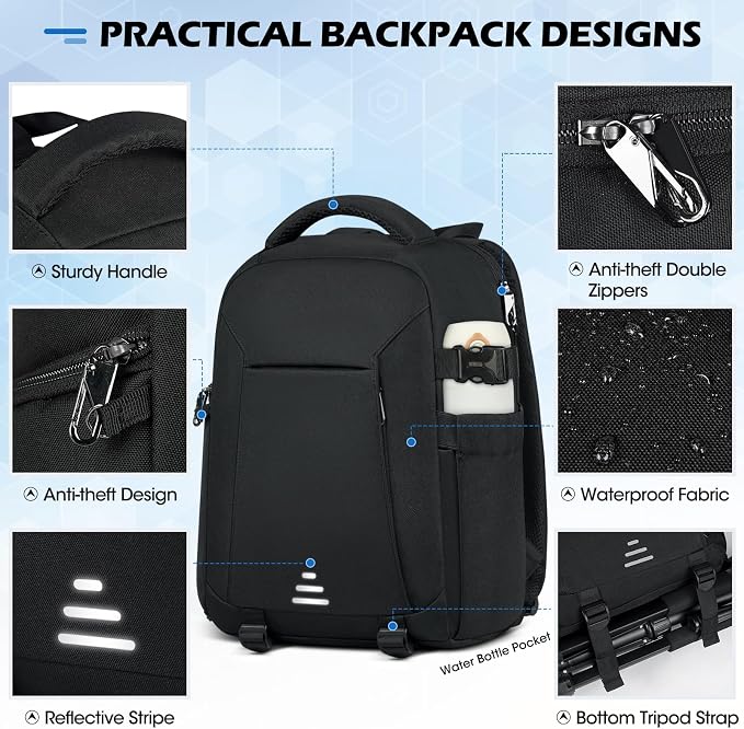 RAINSMORE Camera Backpack for DSLR SLR Mirrorless Cameras - Image 4