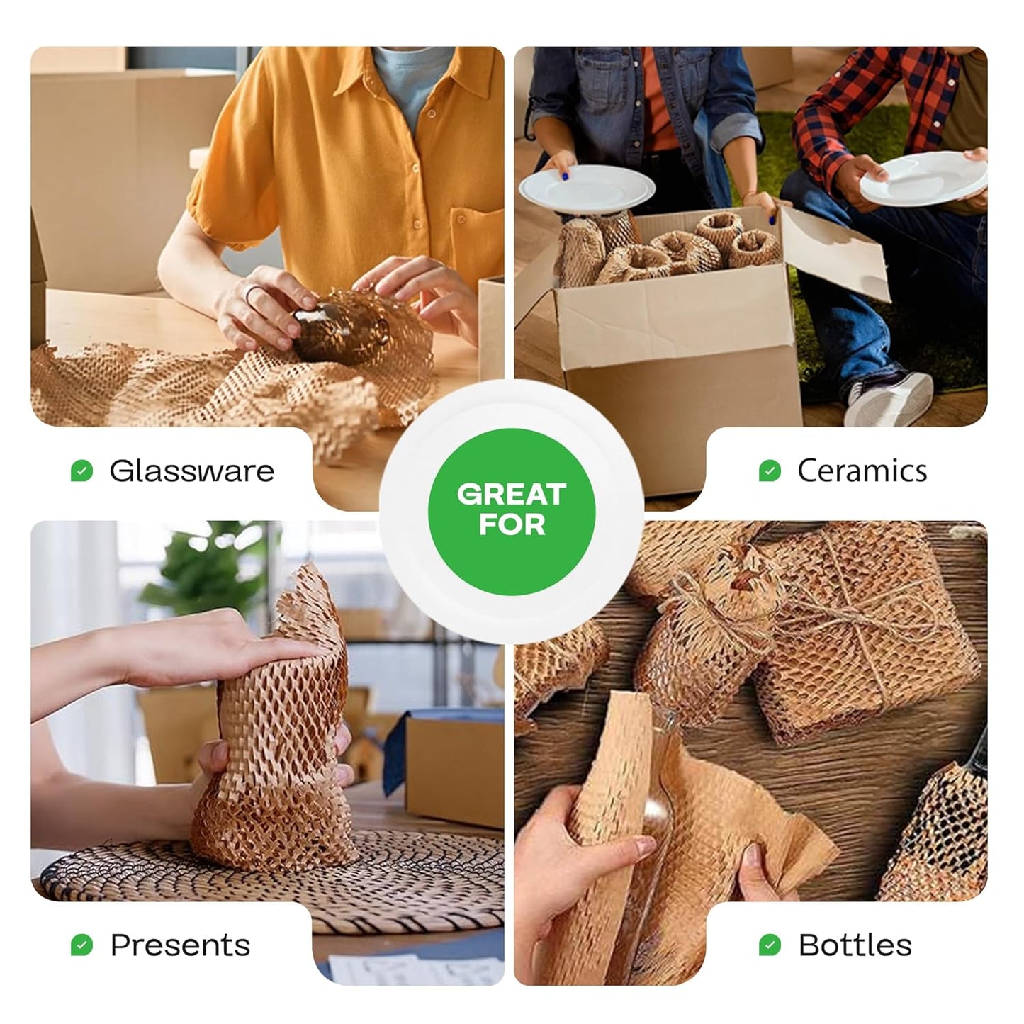 IDL Packaging HexcelWrap Cushioning Kraft Paper 15.25" x 300' in Self-Dispensed Box – Eco-Friendly Honeycomb Alternative to Bubble Wrap – Innovative Packing Paper Roll for Shipping and Moving