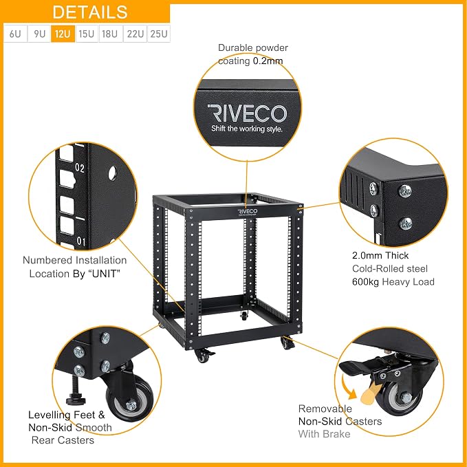 12U Server Rack Open Frame - Image 4
