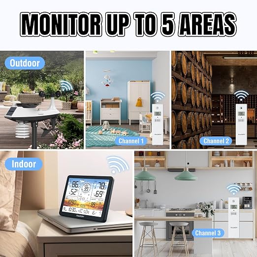 Raddy AG7 Weather Station Wireless Indoor Outdoor Thermometer, 7.4'' Digital - Image 3