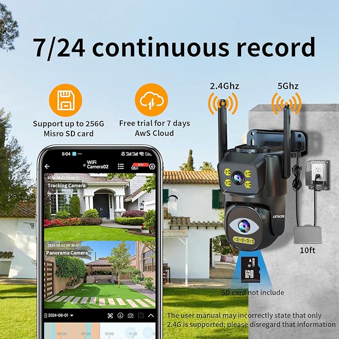 LETSCEE Dual Lens WiFi Security Camera Outdoor, 2.4G/5G PTZ Outdoor Plug-in - Image 6