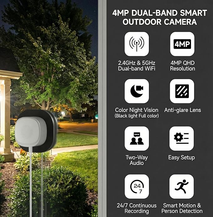 ELECCTV 2.5K Window security Camera, 2.4G/5GHz WiFi Indoor Camera - Image 2