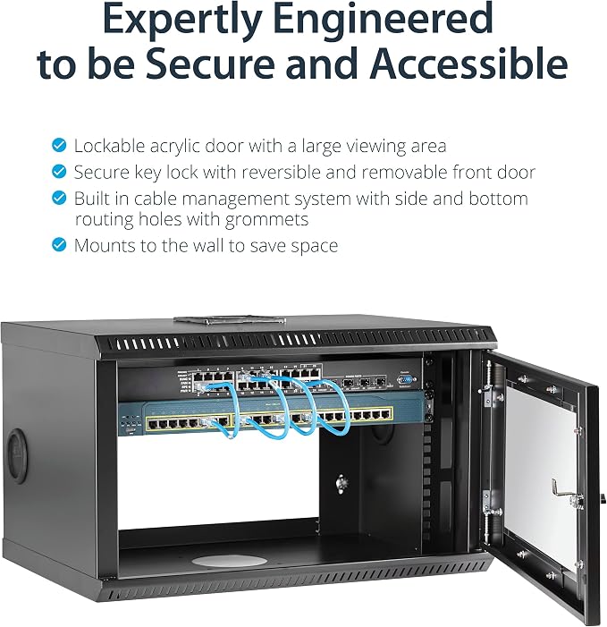 StarTech.com 2-Post 6U Wall Mount Network Cabinet w/ 1U Shelf, Ships Fully - Image 3