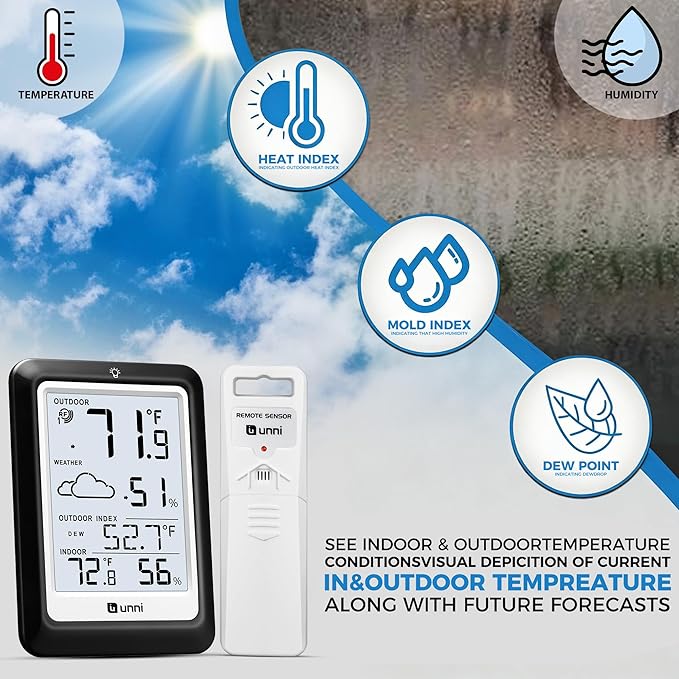 Indoor Outdoor Thermometer Hygrometer Wireless Weather Station, Temperature - Image 4