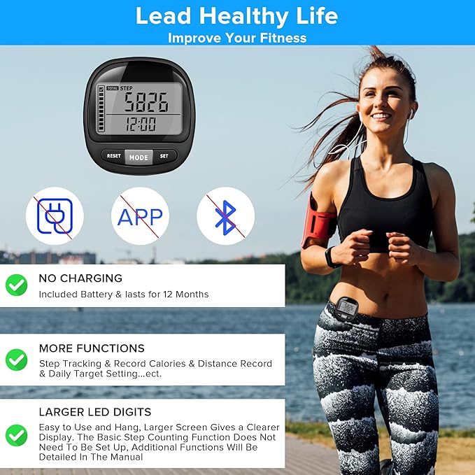 3D Pedometer Step Counter for Walking and Miles, Simple Step Tracker - Image 2