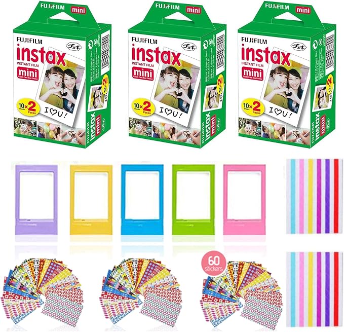 Fujifilm Instax Mini Instant Film 5 Plastic Desk Frames, 60 Sticker Frames by FUJIFILM