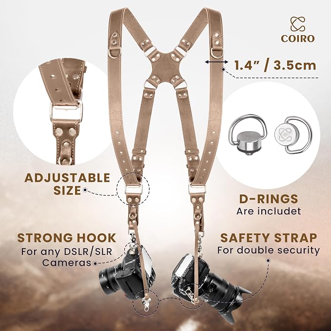 C Coiro Dual Camera Harness Shoulder Leather Camera Strap - Image 2
