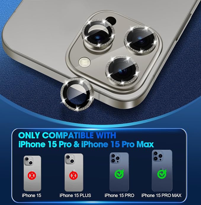 for iPhone 15 Pro/iPhone 15 Pro Max Camera Lens Protector Bling Individual - Image 2