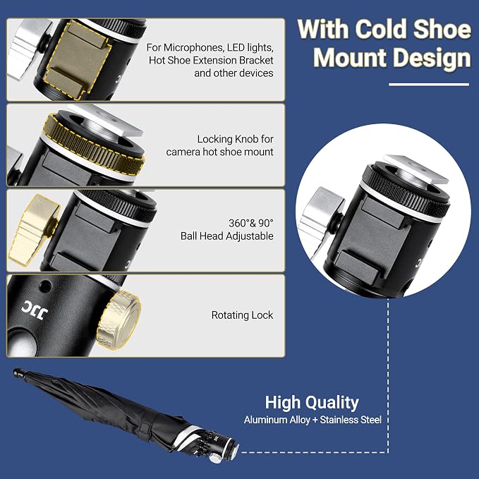 3 Level Height Adjustable Camera Hot Shoe Umbrella, Upgrade Rain Umbrella - Image 2