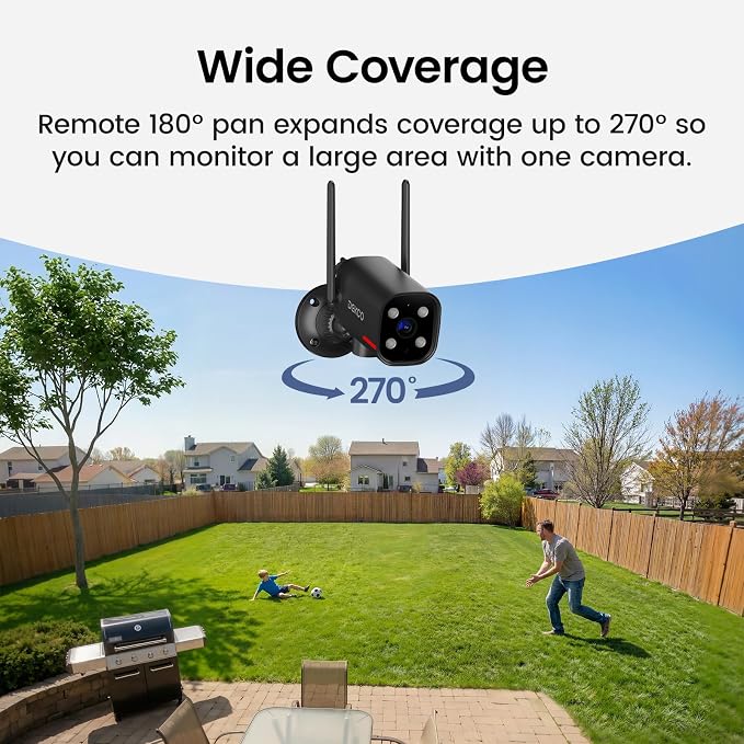 DEKCO Wired 2K Security Camera Outdoor, 180° Pan & 270° Coverage, 24/7 Constant - Image 3