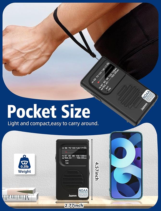 Pocket NOAA Weather Radio, Portable AM FM Battery Operated Radio - Image 7