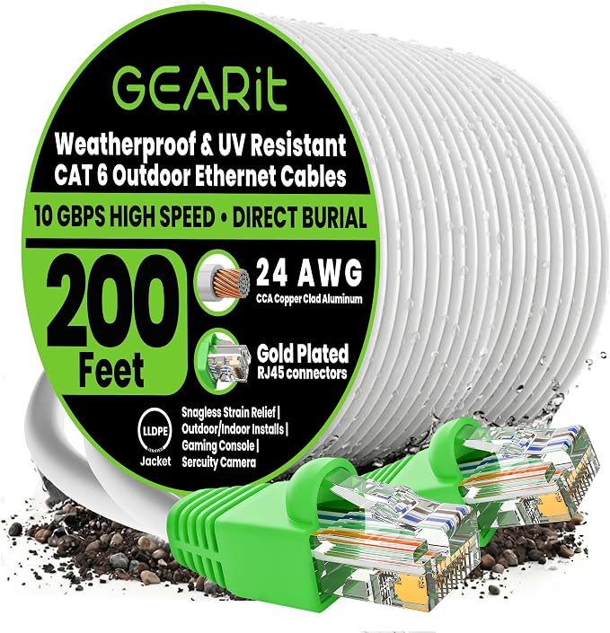 GEARit RJ45 Cat-6 Ethernet Patch Cable, 10Gpbs Transfer Speed, Copper Clad by GEARit