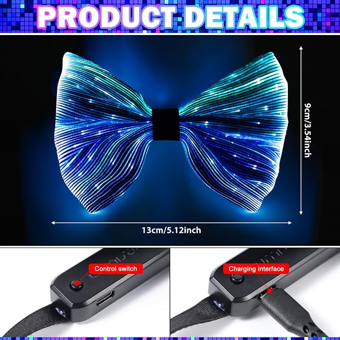 light up bow tie LED Fiber Optic Bowtie 7 Colors & 5 Modes - Image 4