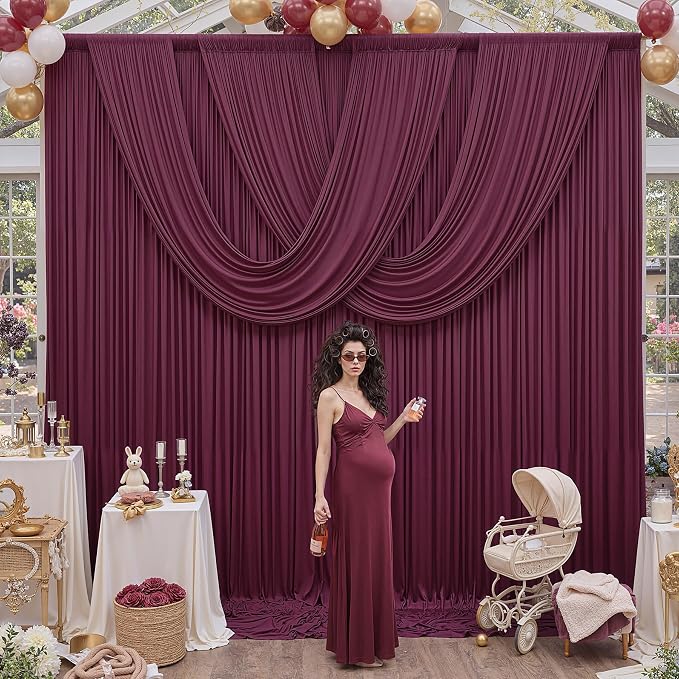 20ft x 12ft Burgundy Backdrop Curtains - Image 8