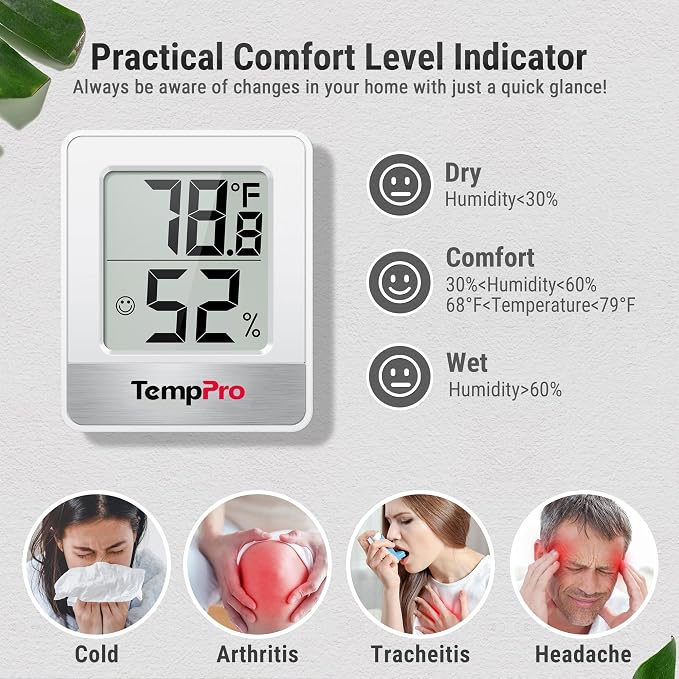 TempPro TP49 4 Pieces Digital Hygrometer Indoor Thermometer Humidity Meter Mini - Image 3