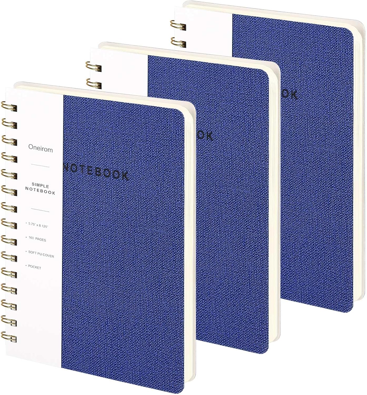 Lined Spiral Notebook College Ruled A5 Journal Book for Note Taking, 160 Pages Writing Journal for Office and Home School Supplies 5.75x8.125 inch (3pack-Navy Blue)