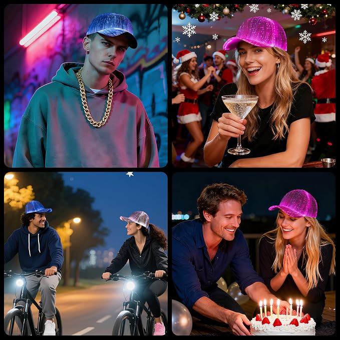 LIOVODE LED Hat, 7 Colors Baseball Cap Light Up Rave Hat Fiber Optic Luminous - Image 5