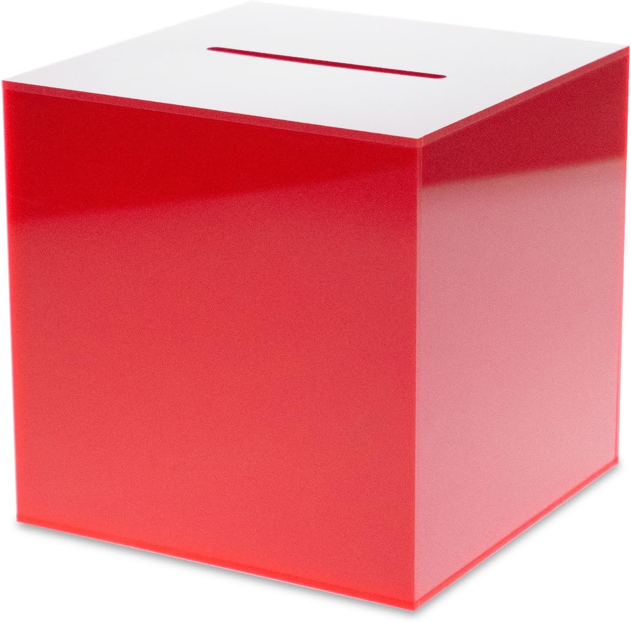 Source One Premium Acrylic Cube Donation Box with Deluxe Rear Open Door and Cam Lock Suggestion Box (10 Inch, Red)
