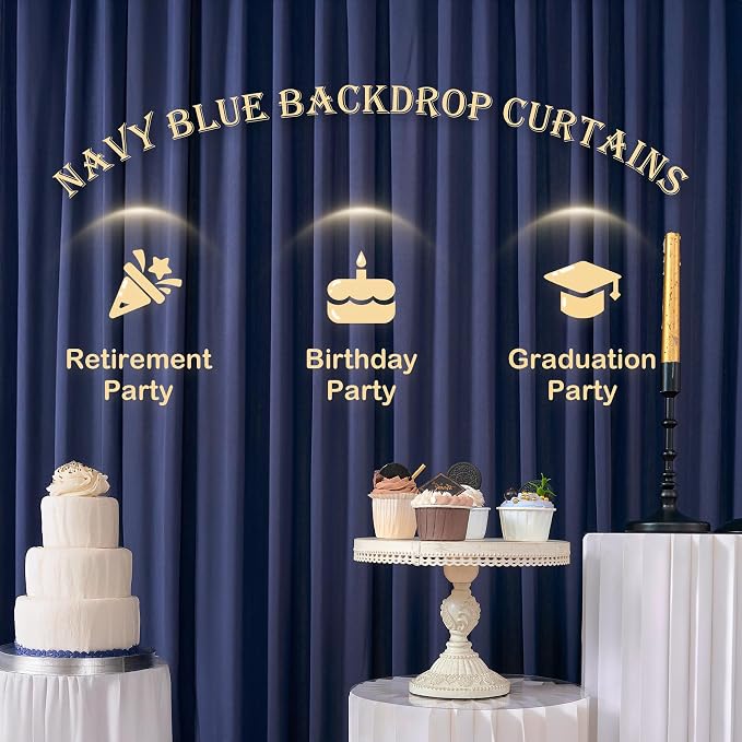 12ft x 10ft Navy Blue Backdrop Curtains - Image 5