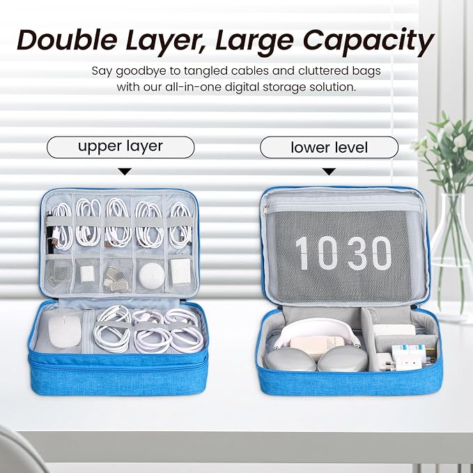 Large Electronic Organizer Travel Case, Double Layer Tech Accessories Bag - Image 4