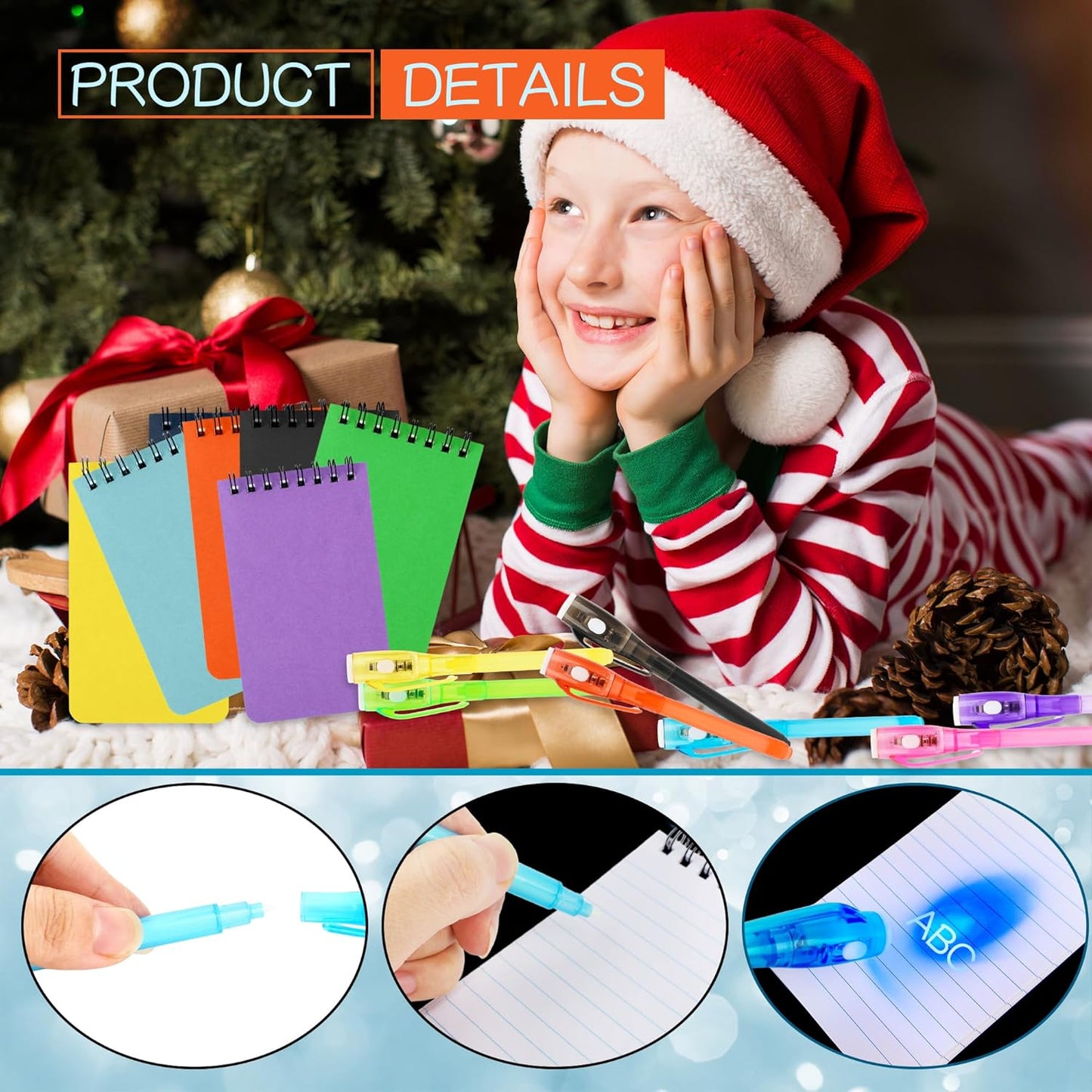 42 Pcs Secret Party Favors Includes 21 Pcs Invisible Ink Pen with UV Light and 21 Pcs Mini Spiral Notebook for Secret Message Themed Party Game Prizes Goodie Bag Fillers