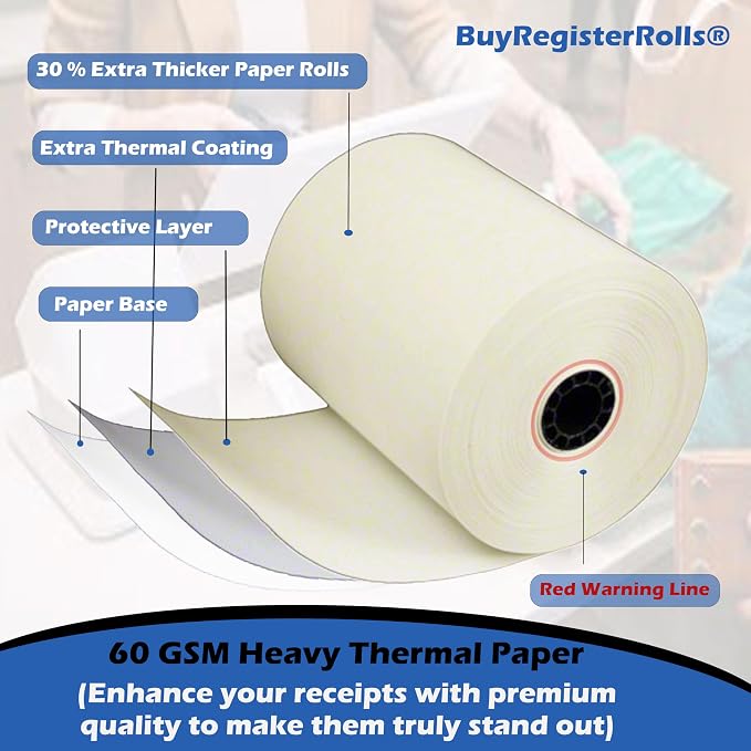 3 1/8 x 230 Yellow Thermal Paper Receipt Rolls fits all Clover POS Cash - Image 4