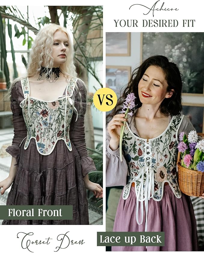 SCARLET DARKNESS Bustier Tops for Women Renaissance Floral Lace Up Bodyshaper - Image 2