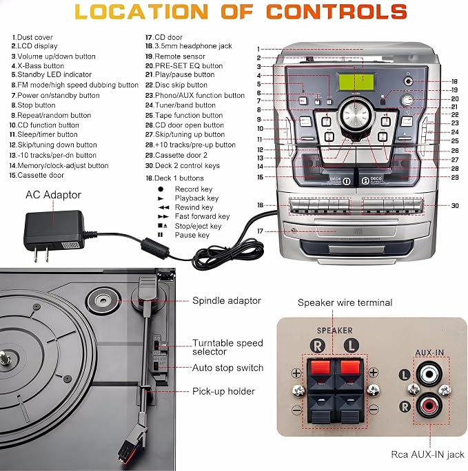 Bluetooth Vinyl Stereo Record Player, 3-Speed Stereo Turntable CD Player Music - Image 7