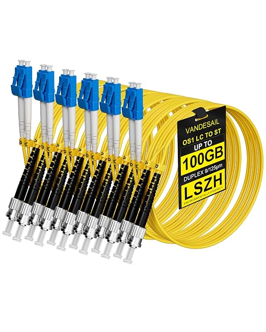 6 Pack LC to ST Singlemode Fiber Optic Patch Cable OS1, 5M Duplex Fiber ST to by VANDESAIL