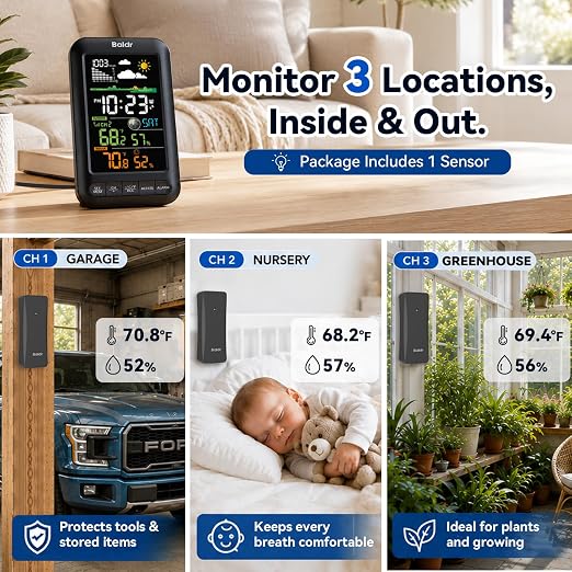 BALDR Wireless Indoor Outdoor Thermometer Weather Station - Image 4