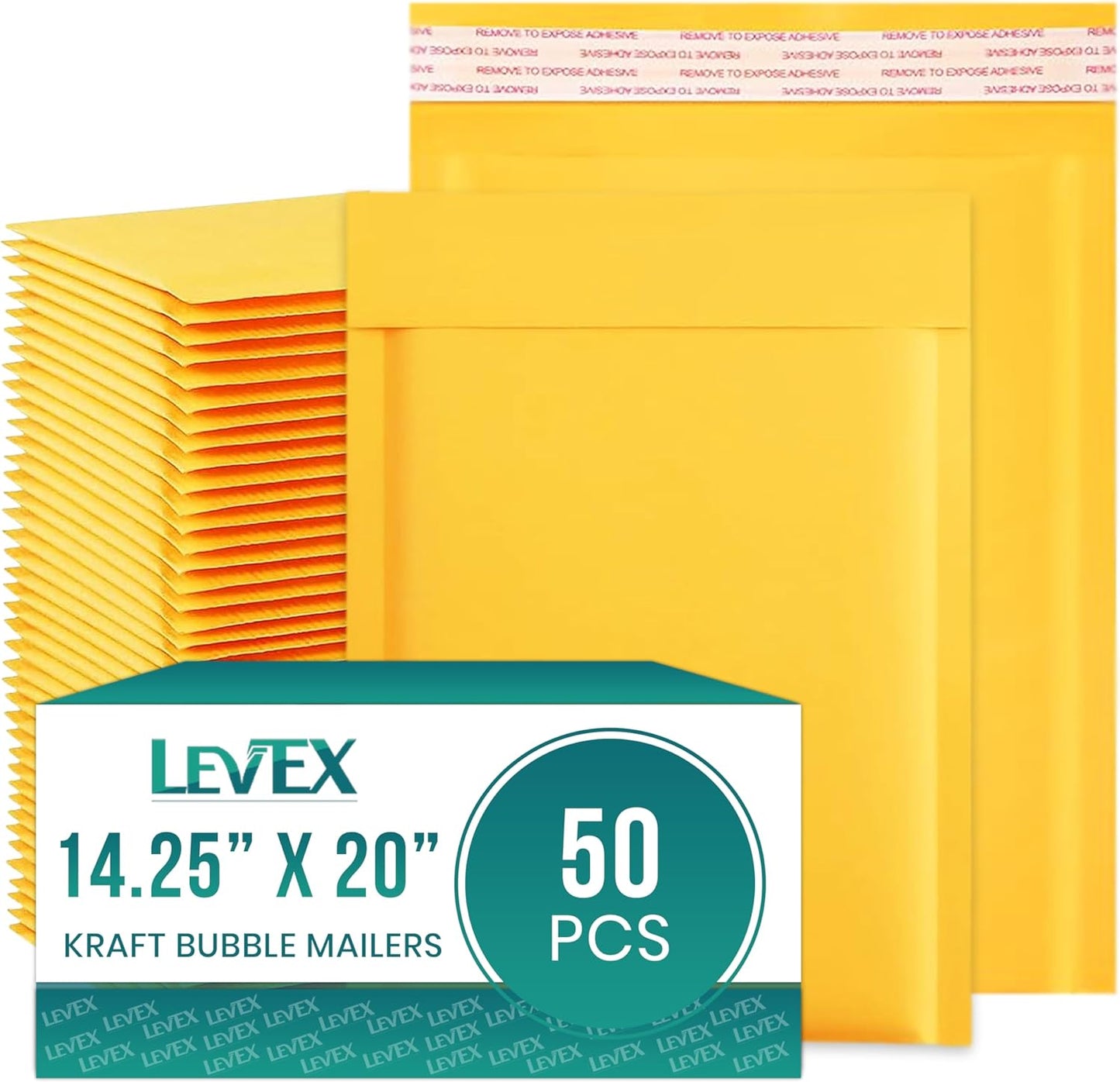 Levex - #7 14.25" x 20 [50 Pack) Kraft Bubble Mailers, Padded Envelope Mailers, Packing Envelope & Mailing Bags for Shipping